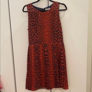Anthropologie red and navy leopard accordion dress